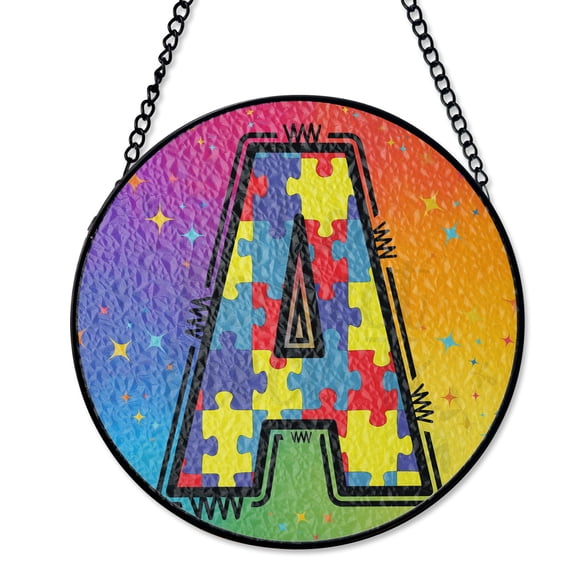 Autism Initial Awareness Stained Glass Suncatcher UV Printed Glass Personalized Support Gift Round