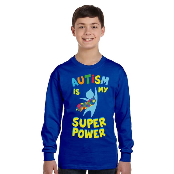 Autism Is My Super Power Youth Shirt Colorful Print XS S M L XL Autism Awareness Graphic Tee for Boys Girls
