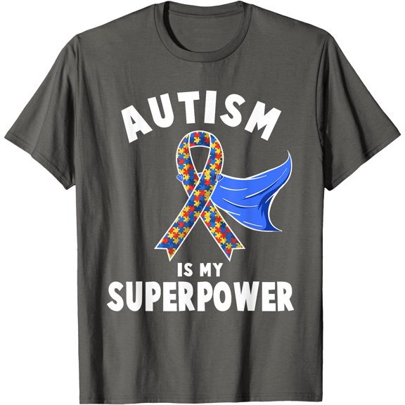 Autism Is My Superpower Hero Blue Cape Autism Awareness Unisex T-Shirt for Men Women Kids Toddler,Charcoal Color,Size 4XL