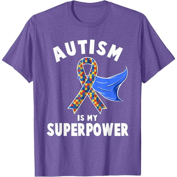 Autism Is My Superpower Hero Blue Cape Autism Awareness Unisex T-Shirt for Men Women Kids Toddler,Violet Color,Size 5XL