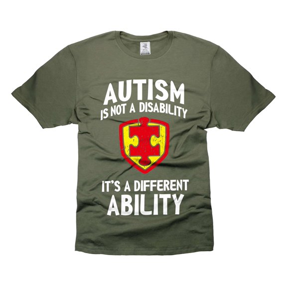 Autism Is Not A Disability It's A Different Ability T-Shirt Autism Tee Autism Puzzle Shirt (Small Military Green)
