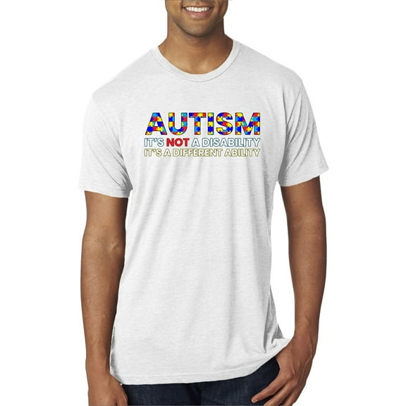 Autism Is Not A Disablity It’s A Different Abilty | Autism Awareness Dabbing Skeleton Inspirational Christian Mens Premium Tri Blend T-Shirt, Heather White, Small