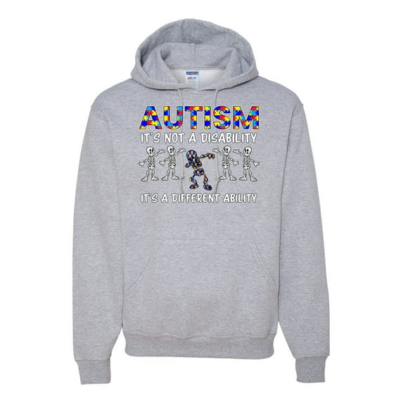 Autism Is Not A Disablity It’s A Different Abilty | Autism Awareness Dabbing Skeleton Inspirational Christian Unisex Graphic Hoodie Sweatshirt, Heather Grey, XX-Large