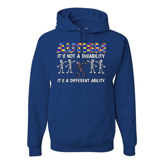 Autism Is Not A Disablity Itâ€™s A Different Abilty | Autism Awareness Dabbing Skeleton Inspirational Christian Unisex Graphic Hoodie Sweatshirt, Royal, Large