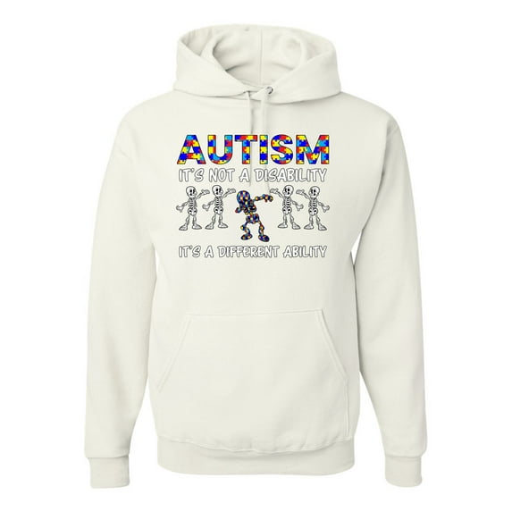 Autism Is Not A Disablity It's A Different Abilty | Autism Awareness Dabbing Skeleton Inspirational Christian Unisex Graphic Hoodie Sweatshirt, White, X-Large