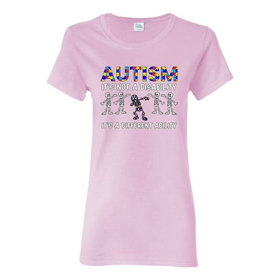 Autism Is Not A Disablity It's A Different Abilty | Autism Awareness Dabbing Skeleton Inspirational Christian Womens Graphic T-Shirt, Light Pink, Medium