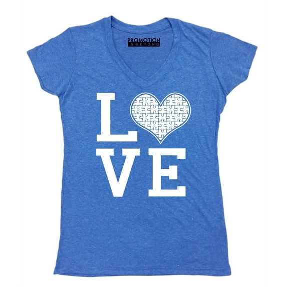 Autism Love Heart Jigsaw Puzzle Women's V-neck, S, Heather Royal