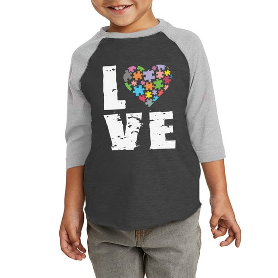 Autism Love Puzzles Graphic Shirt - Autism Awareness Toddler Raglan T-Shirt - 2T 3T 4T 5/6T