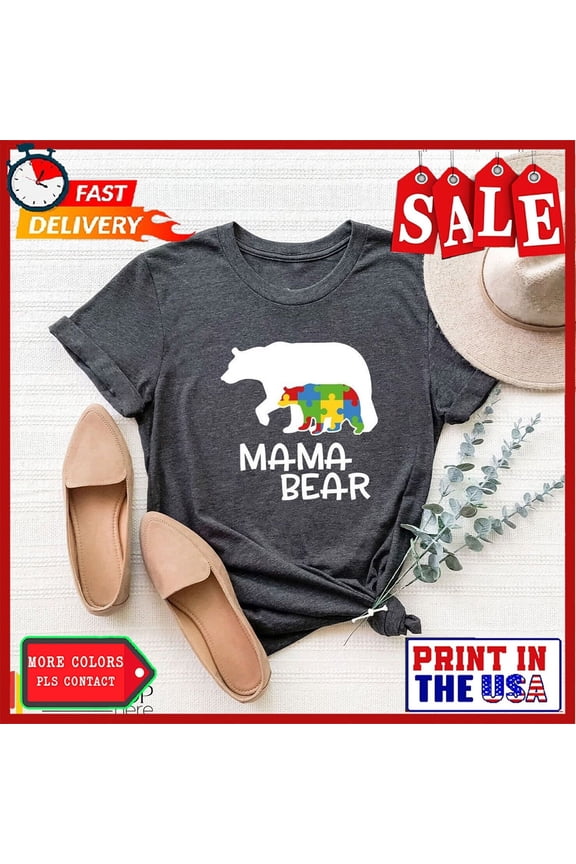 Autism Mama Bear Spectrum Awareness Puzzle Piece Floral Mother'S Day T-Shirt