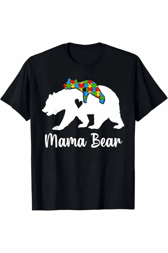 Autism Mama Bear T-Shirt Puzzle Design For Mothers