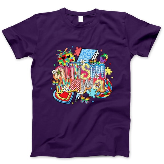 Autism Mama Graphic T-Shirt - Colorful Support Tee for Women, Autism Awareness Apparel, Vibrant Puzzle Piece Design, Gift for Autism Moms