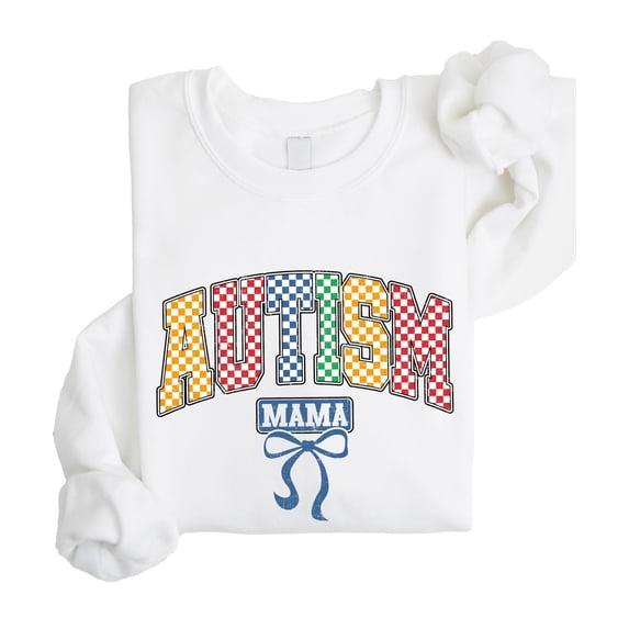 Autism Mama Sweatshirt for Women Colorful Checkered Autism Awareness Pullover White Sweatshirt Adult Small
