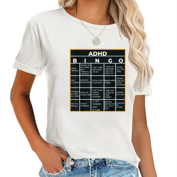 Autism Mental Health Awareness Day ADHD Bingo Funn Cute Graphic Tee for Women, Perfect for Casual & Everyday Wear