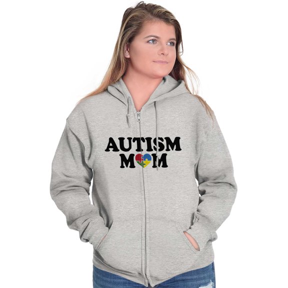 Autism Mom Awareness Puzzle Piece Womens Plus Size Graphic Zipper Hoodie Brisco Brands 5X