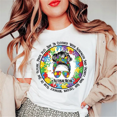thumbnail image 1 of Autism Mom She Is Clothed With Strength And Dignity And She Laughs Without Fear Of Future Pron Autism Awareness Print T-Shirt Women Men Summer Casual Short Sleeve Round Neck Tops Fashion T-Shirts, 1 of 5