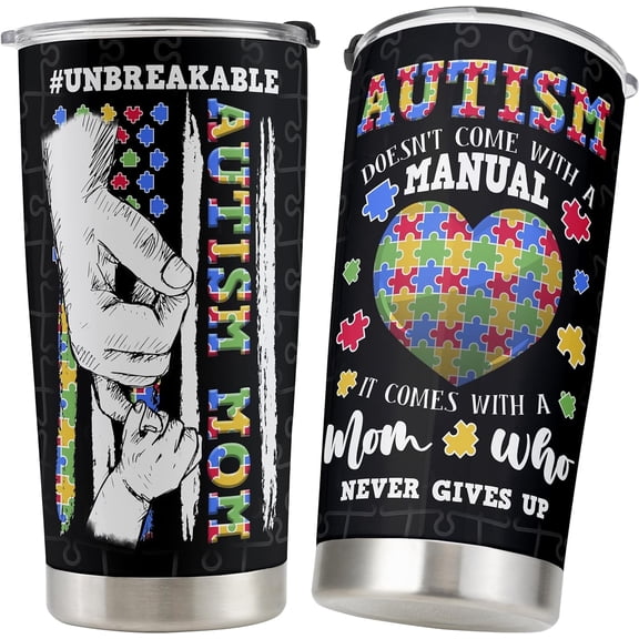 Autism Mom Gifts, Mom Tumblers for Women, Double Wall Vacuum Stainless Steel Insulated Travel Coffee Mug, Tumbler cup with Lid and Straw 20 oz