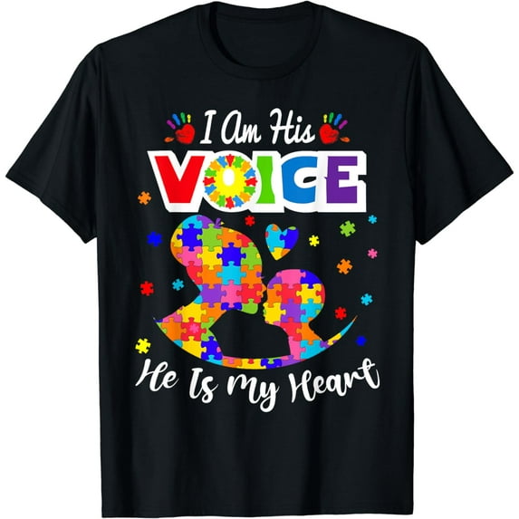 Autism Mom I'm His Voice He Is My Heart Autism Awareness T-Shirt