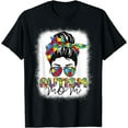 thumbnail image 1 of Autism Mom Life Messy Bun Bleached Mothers Day Autism Mom T-Shirt, 1 of 4