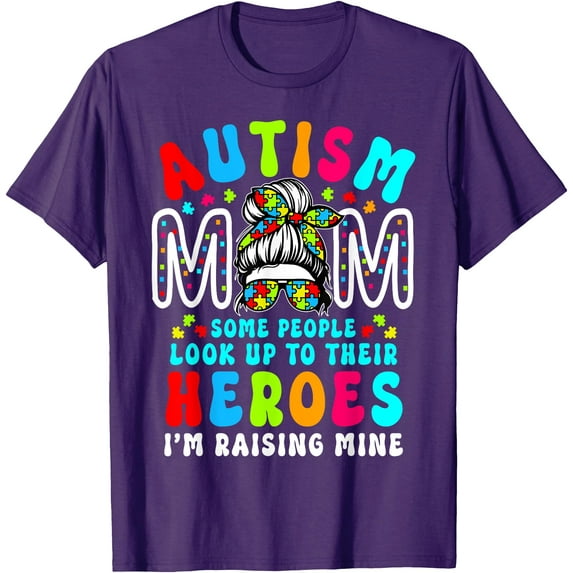 Autism Mom Raising Hero Groovy Autism Awareness Unisex T-Shirt for Men Women Kids Toddler,Purple Color,Size YXL