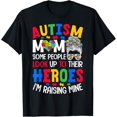 thumbnail image 1 of Autism Mom Raising Hero Groovy Messy Bun Autism Awareness T-Shirt100% pure cotton, 1 of 5