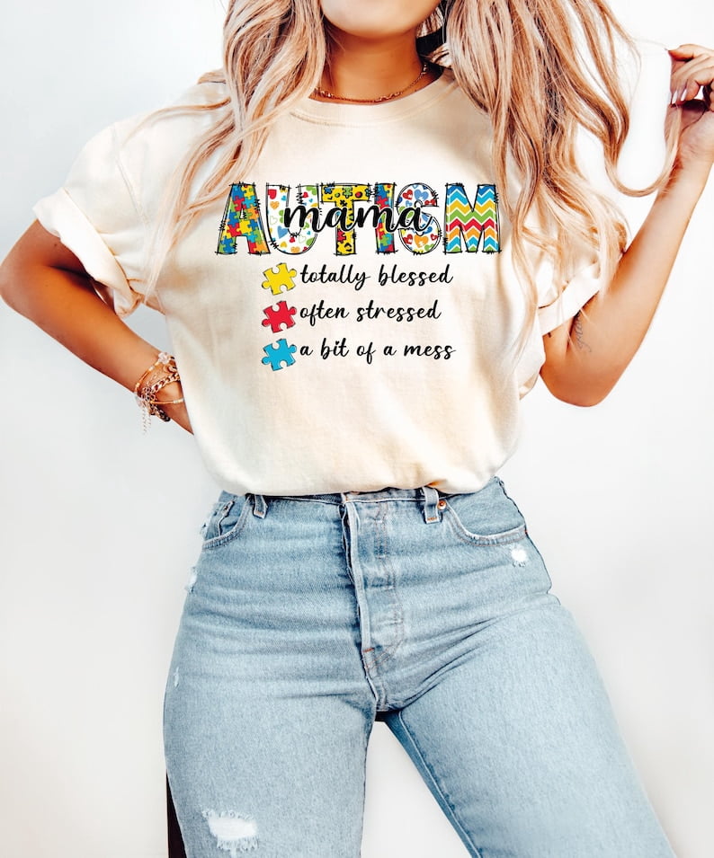 Autism Mom Shirt, Autism Awareness Mama T-Shirt, Proud Autism Mama Tees, Teacher Autism Acceptance T-Shirt, Neuro Diverse Mommy Shirt, Full Size S-5XL