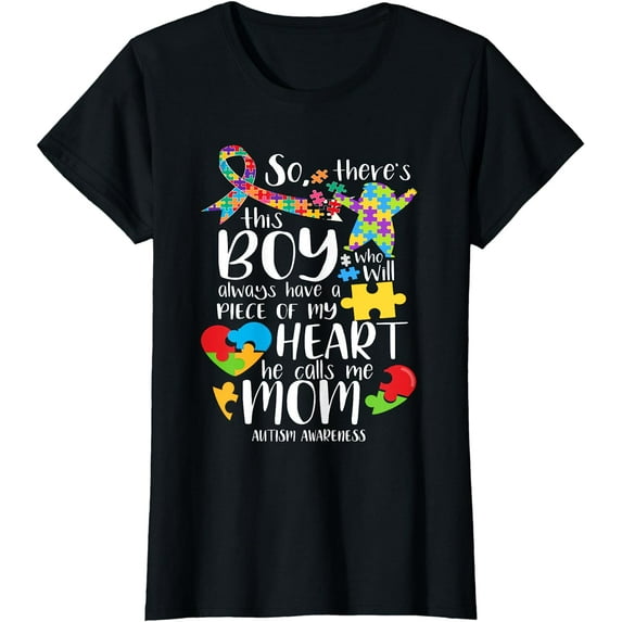 Autism Mom There's This Boy He Calls Me Mom Autism Awareness T-Shirt
