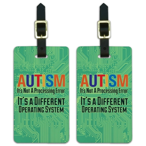 Autism Not a Processing Error Different Operating System Luggage ID Tags Suitcase Carry-On Cards - Set of 2