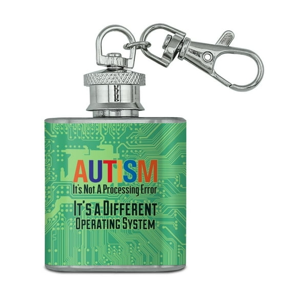 Autism Not a Processing Error Different Operating System Stainless Steel 1oz Mini Flask Key Chain