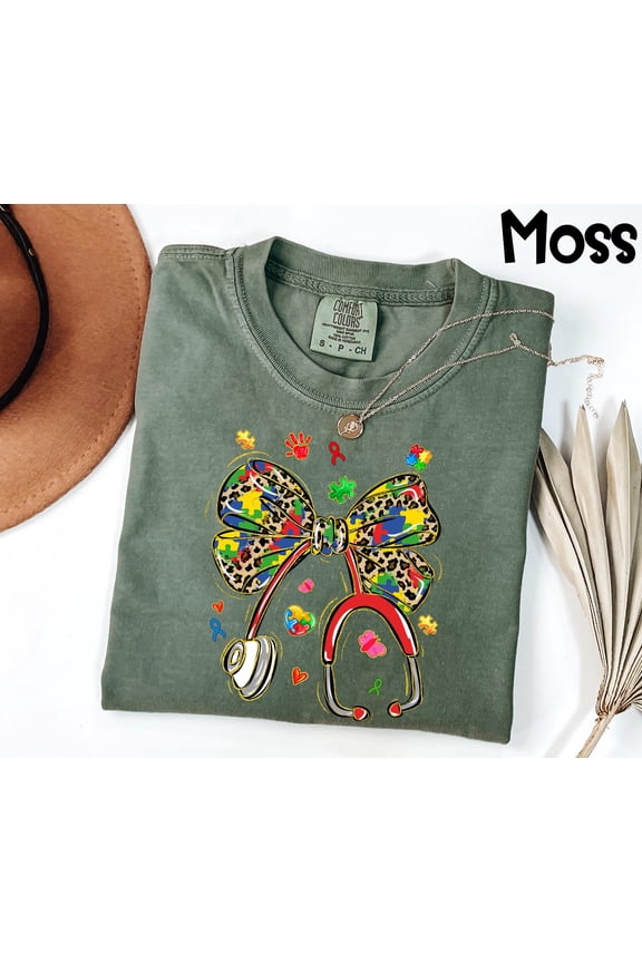 Autism Nurse Shirt Autism Awareness Tee Leopard Puzzle Piece Bow TShirt Nursing Student Gi