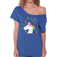 thumbnail image 1 of Autism Off Shoulder T-Shirt Women Tops - Autism Awareness Unicorn Puzzles Graphic Tee, 1 of 2