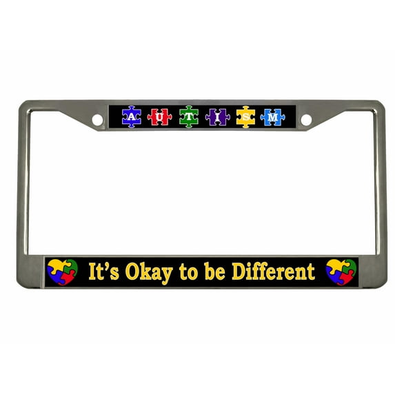 Autism It's Okay to Be Different,Autism Warrior Heavy Duty Metal License Plate Frame Personalised/Car Accessories Car Tag Holder Cover (Chrome/Black/Yellow)