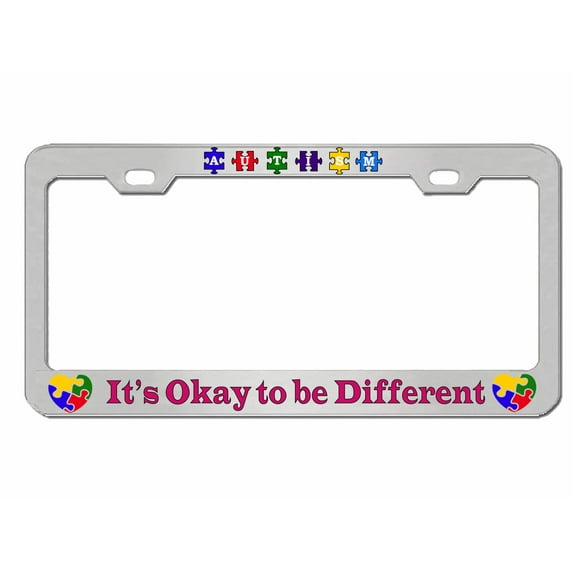 Autism It's Okay to Be Different,Autism Warrior Heavy Duty Metal License Plate Frame Personalised/Car Accessories Car Tag Holder Cover (Chrome/D Pink)