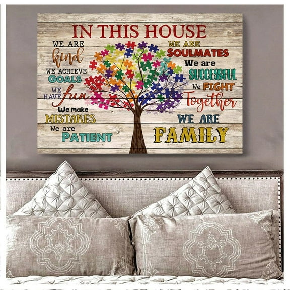 We Do Autism Poster, Autism Puzzle Pieces Tree, Autism Awareness Rules, Autism Family Rule Art, Autism Support Wall Decor,Interior wall decoration, bedroom, kitchen, frameless 8X10 inches