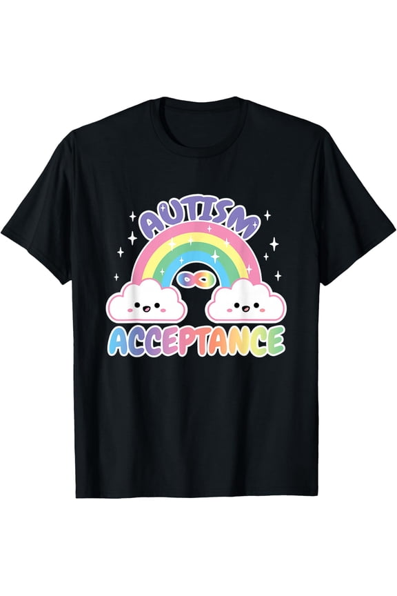 Autism Pro Acceptance Rainbow with Infinity Symbol Men Women T-Shirt