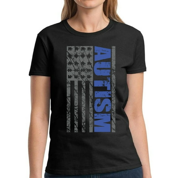 Autism Puzzle American Flag Tops Graphic T-Shirt for Women for Her Autism Awareness