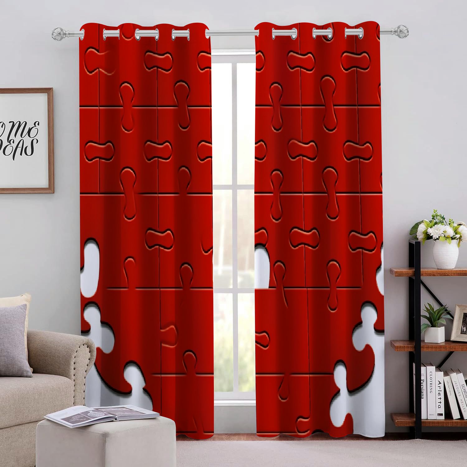 Autism Puzzle Heart Blackout Curtains for Bedroom Living Room Printed