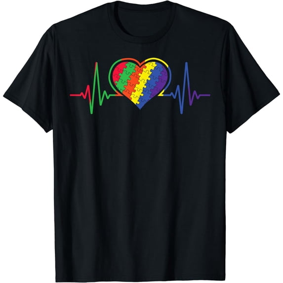Autism Puzzle Heartbeat Proude Mom April Autism Awareness T-Shirt