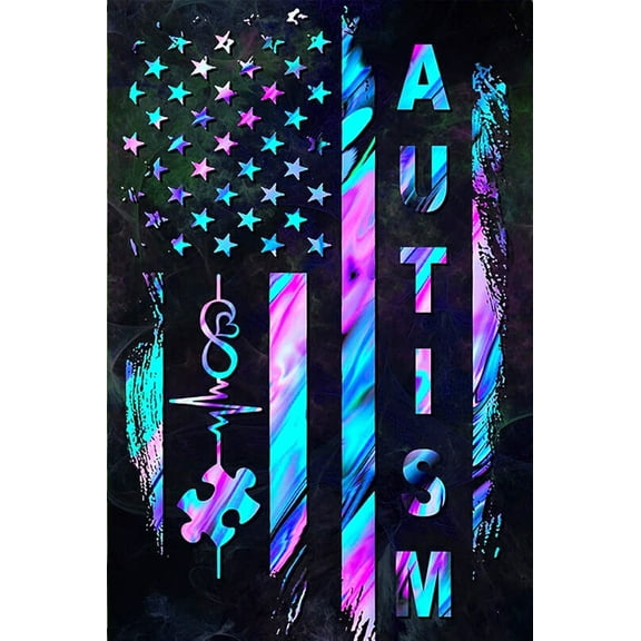 Autism Puzzle Piece American Flag Sublimated Double Sided Deluxe Garden Flag 12" x 18" 3ply 600 Denier 110 Knitted Polyester SGF029