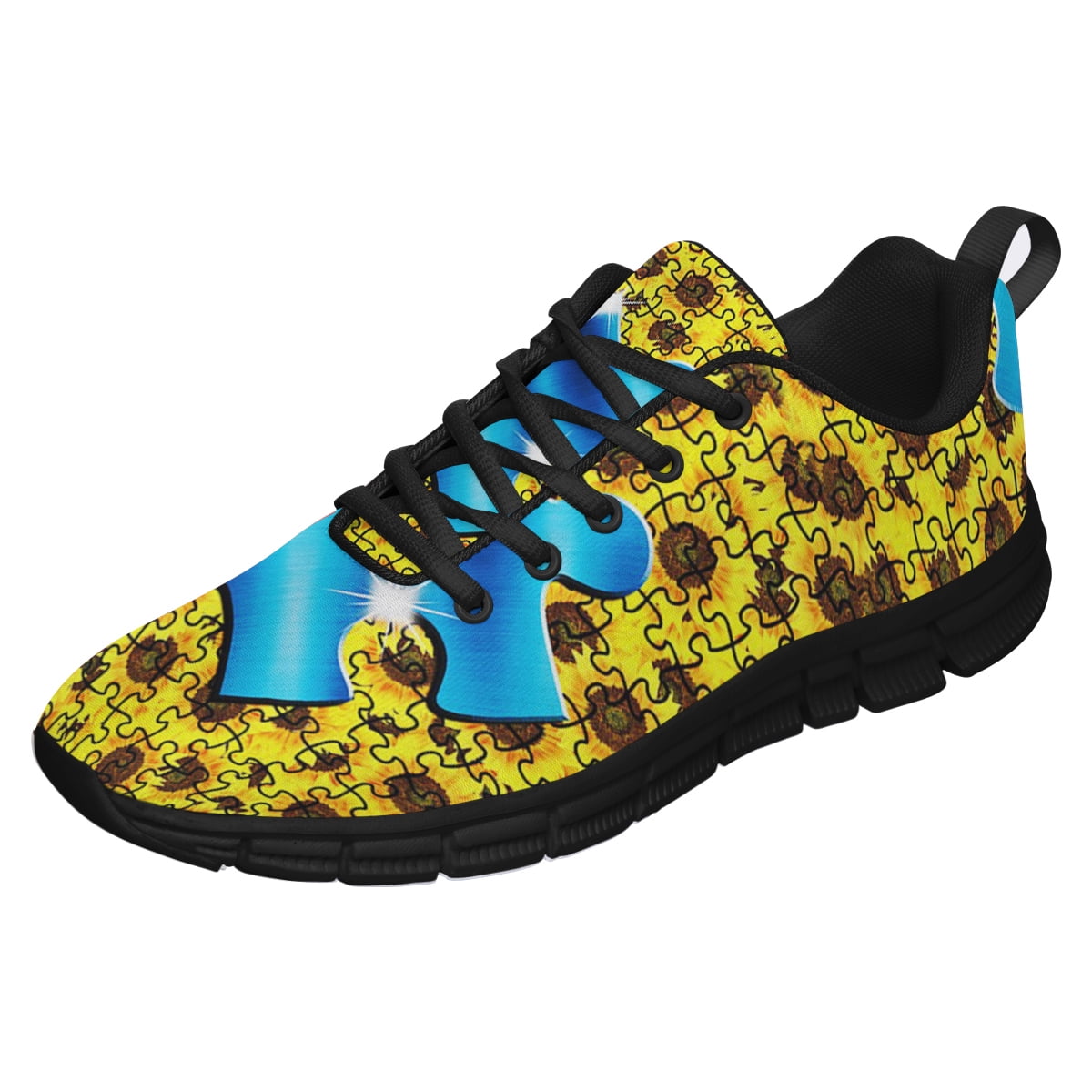 Autism Puzzle Piece Sunflower Running Shoes Sneakers Mesh 