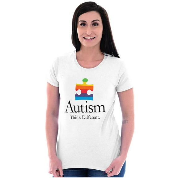 Autism Puzzle Piece Think Different Womens Slim Fit Graphic Tee Brisco Brands L