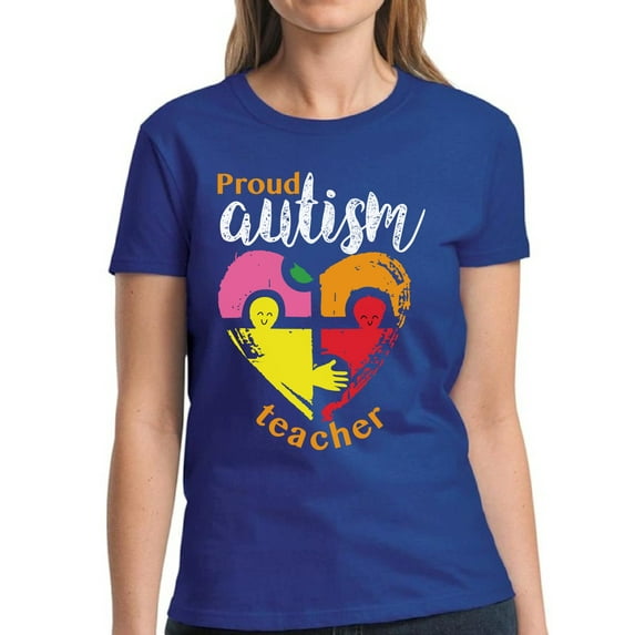 Autism Puzzle Proud Autism Teacher Tops Graphic T-Shirt for Her for Women Autism Awareness