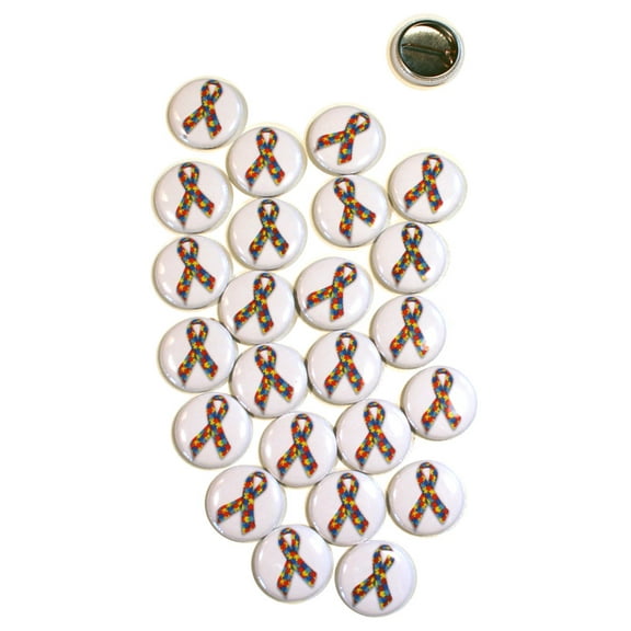 Autism Puzzle Ribbon Awareness Pinback Buttons - 1 Inch Round - 25 Pack
