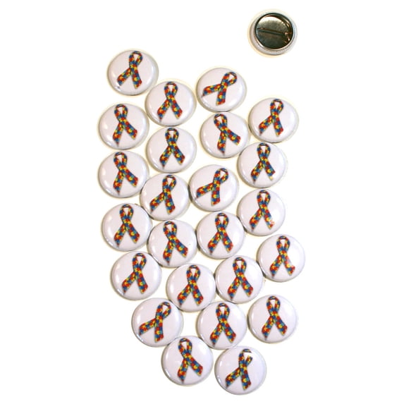 Autism Puzzle Ribbon Awareness Pinback Buttons - 1 Inch Round - 25 Pack
