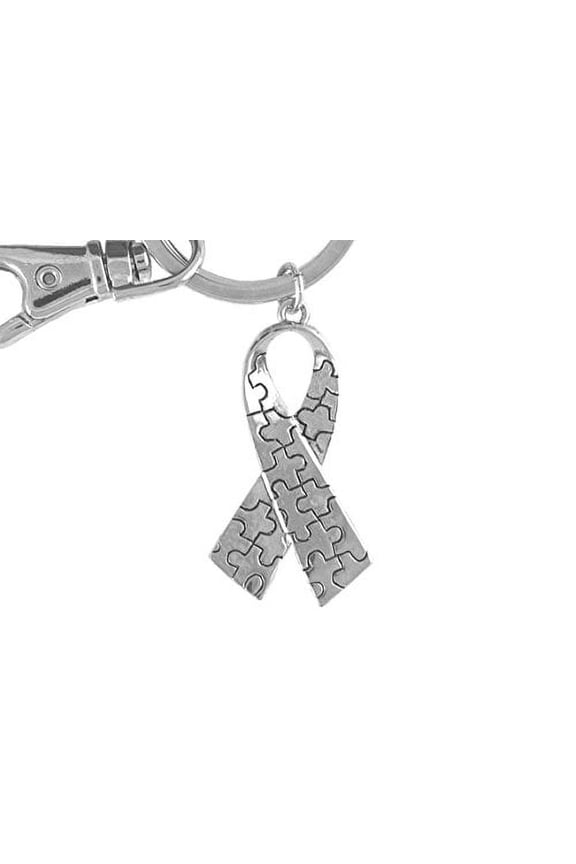 Autism Puzzle Ribbon Key Chain, Hypoallergenic-Safe, No Nickel, Lead, Or Cadmium In The Metal, Great Gift