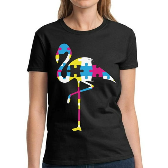 Autism Puzzle Women Tops Shirt S M L XL 2XL 3XL - Flamingo Autism Awareness Graphic Tee