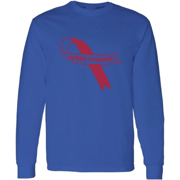 Autism Red Ribbon Support Autism Awareness Gifts S M L XL 2XL Men Long Sleeve T-Shirt Graphic Tee