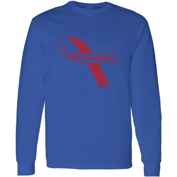 Autism Red Ribbon Support Autism Awareness Gifts S M L XL 2XL Men Long Sleeve T-Shirt Graphic Tee