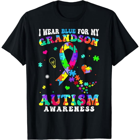 Autism Ribbon I Wear Blue For My Grandson Autism Awareness T-Shirt