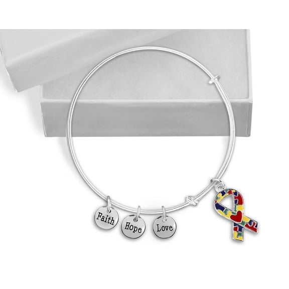 Autism Ribbon with Heart Retractable Bracelets