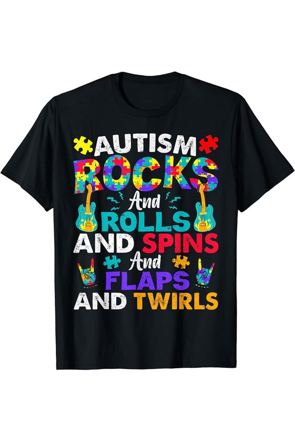 Autism Rocks And Rolls Funny Autism Awareness Month T-Shirt
